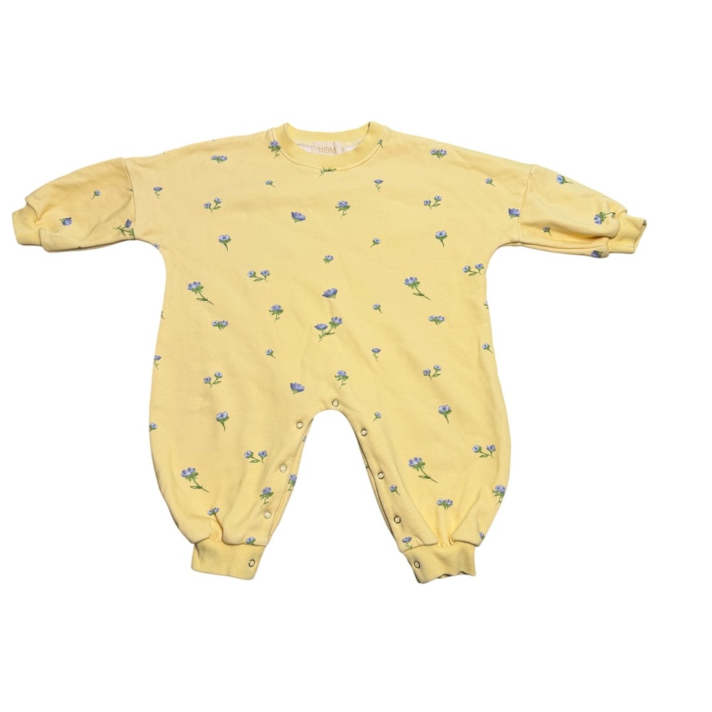 NONI The Label Kids Yellow Blue Floral Long Sleeve Snap Romper Size 2Y